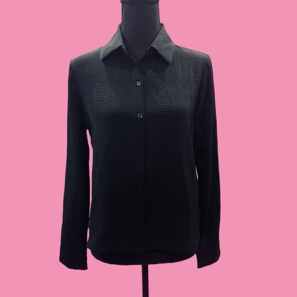 Lola Grace Stretch Black Button Down Shirt XS